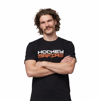 Футболка мужская "Hockey Mafia. Оранжевый принт на спине.